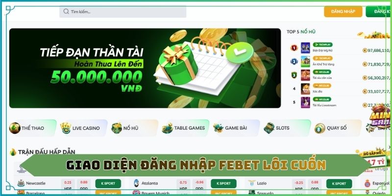Giao diện đăng nhập Febet lôi cuốn